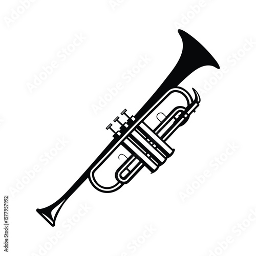 Elegant Black and White Trumpet Illustration A Classic Musical Instrument for Jazz Orchestral and Brass Band Designs perfect for music education or artistic projects