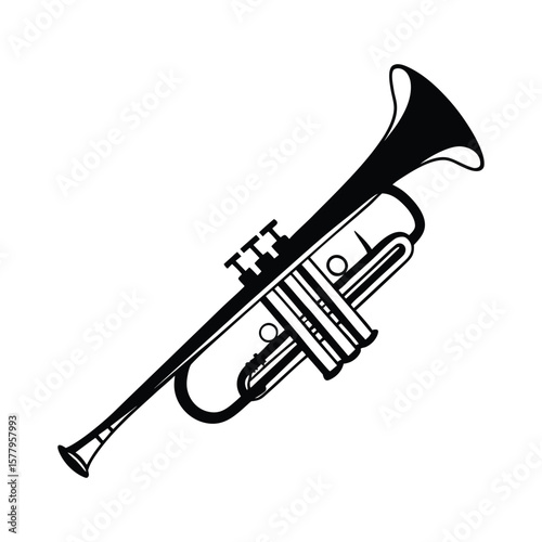 Elegant Black and White Trumpet Illustration a Classic Musical Instrument for Jazz Orchestral and Solo Performances Isolated on a Clean White Background for Versatile Design