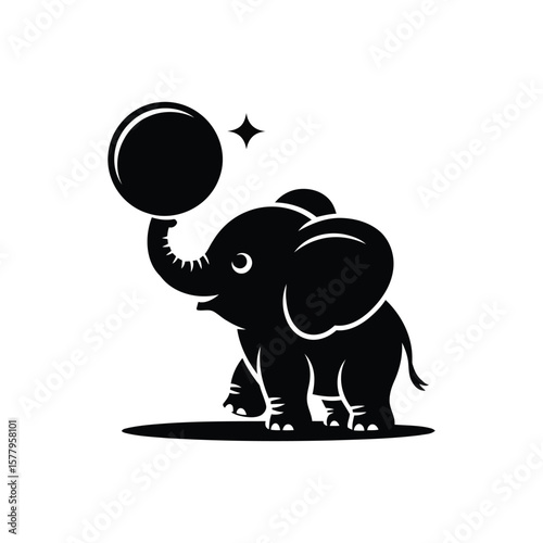 This charming illustration features a playful elephant balancing a ball on its trunk, radiating joy and whimsy.