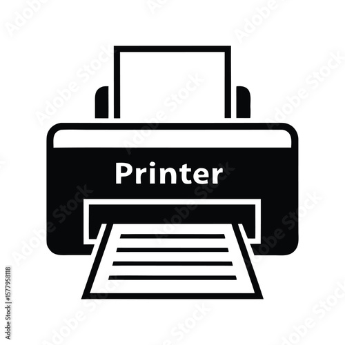 Simple Black and White Printer Icon with Paper Output a Clean and Modern Design for Office Equipment Technology and Document Management Related Projects and Presentations