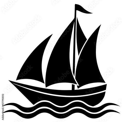 Sailboat on waves silhouette