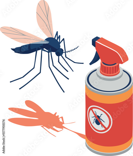 Mosquito and insect repellent spray bottle with insect icon vector illustration for pest control and protection against mosquitoes