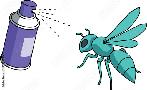 Insect spray repellent can targeting blue wasp pest control illustration vector