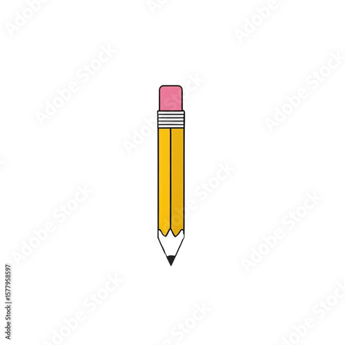Yellow pencil with pink eraser stationery item for writing and drawing learning tool school supply design on transparent background