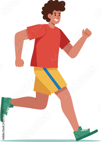 Young man running in red shirt and yellow shorts active exercise jogging outdoor fitness vector illustration