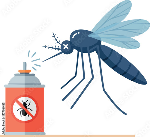 Mosquito spraying insecticide from spray can vector illustration for pest control and insect repellent concept