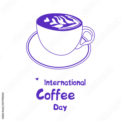 International Coffee Day. Coffee cup. Minimalistic hand drawn linear vector illustration in blue.
