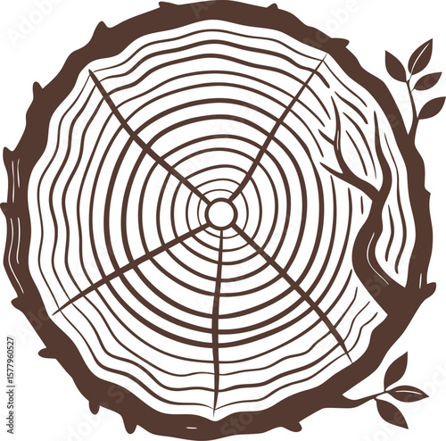 Cross-section of a tree trunk vector illustration, a brown, round, spiral pattern like a fingerprint