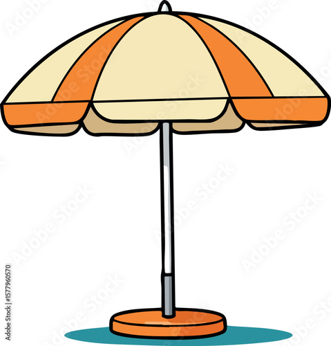 Beach umbrella with orange and cream colors standing on shaded surface vector isolated design