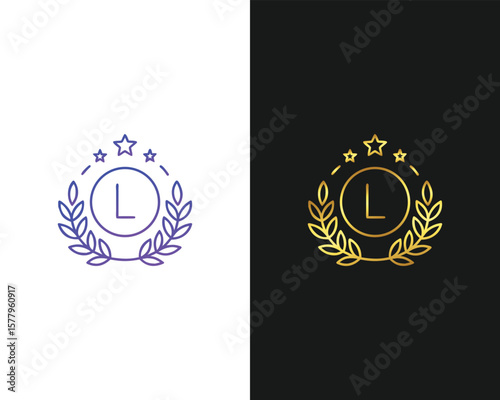 Laurel wreath with letter l and stars