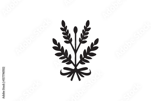 Elegant Black and White Floral Design Image.A sophisticated, stylized floral design, likely a sprig of stylized wheat or similar plant.