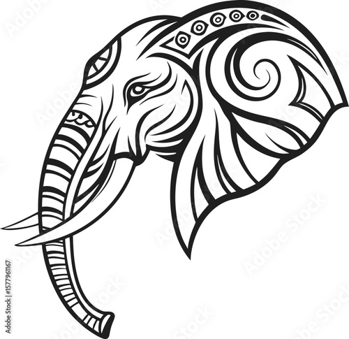 Tribal animal vector art featuring a horse tattoo and an elephant head illustration