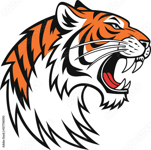Tribal tiger head tattoo mascot vector illustration with powerful wild animal eyes