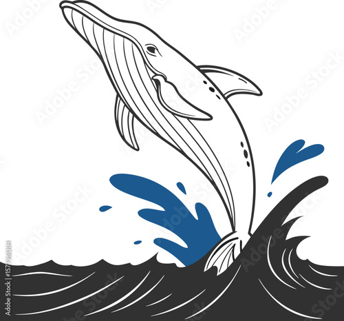 Underwater animal vector illustration: tribal fish and jumping dolphin design