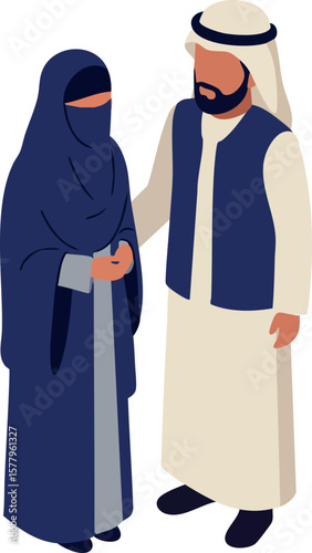 Middle Eastern Couple Wearing Traditional Clothing Standing Together Vector Illustration of Man and Woman in Cultural Dress