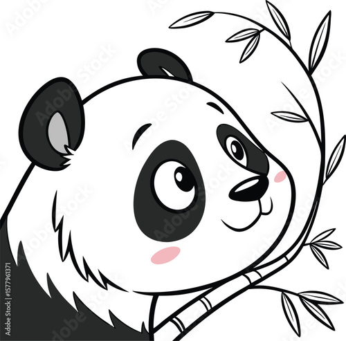 Cute cartoon panda bear character illustration with bamboo