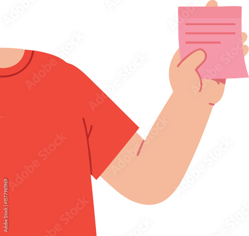 Person holding pink note paper with red shirt vector illustration isolated on white background