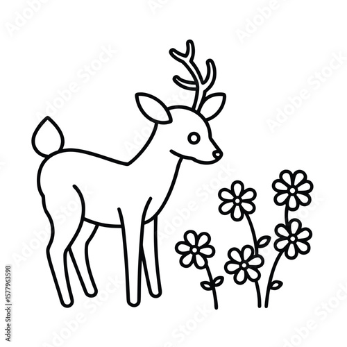 deer watering flowers in a garden  for kids coloring page