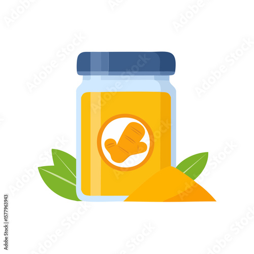 jar of Powdered Turmeric Isolated on a. Transparent Background 