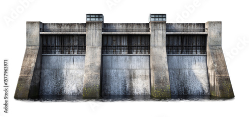 Dam for Engineering and Water Management - Isolated on White Background
