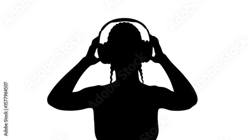 Silhouette of Person Listening to Music with Headphones – PNG Transparent Background