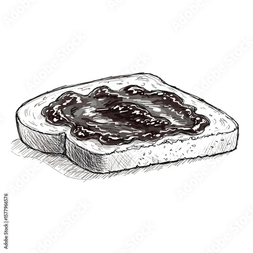 Slice of bread with raspberry jam – vintage ink sketch hand-drawn black and white vector illustration