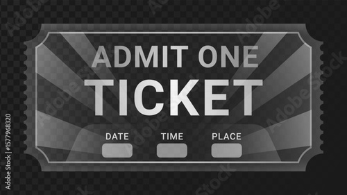 Ticket in liquid glass. Coupon symbol in transparent style