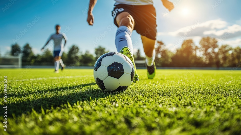 Obraz premium Soccer player in action on a sunny day.