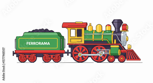 "Vector illustration of a vintage Ferrorama train toy, flat design, clean lines, isolated on white background, retro style"generative ai