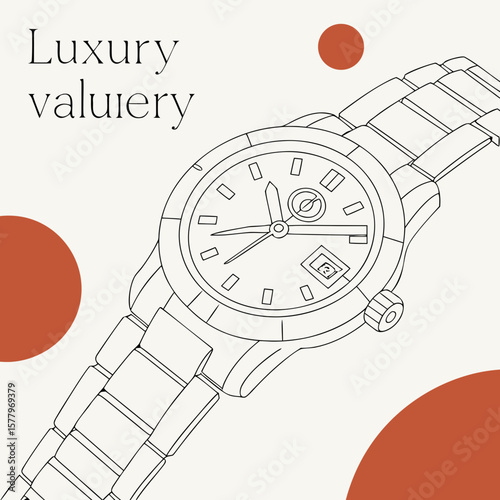 Luxury watch illustration with minimalistic design and simple colors  