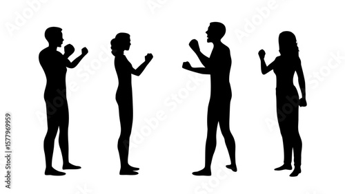 Angry Aggressive Body Language Silhouettes Clenched Fists Arguing PNG Transparent Background