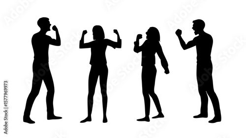 Angry Aggressive Body Language Silhouettes Clenched Fists Arguing PNG Transparent Background