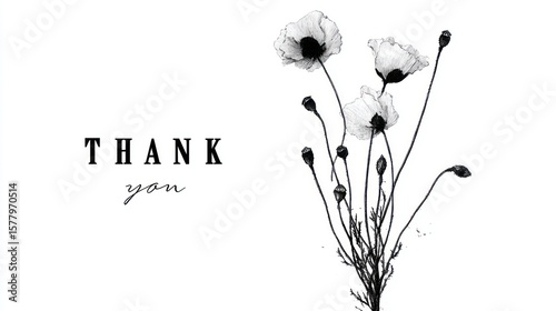 Elegant monochrome floral thank you