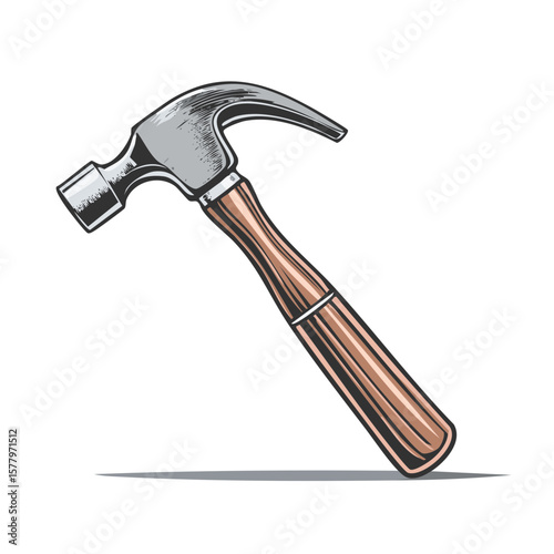 Vintage Claw Hammer with Wood Handle for Construction or Repair Work Illustration
