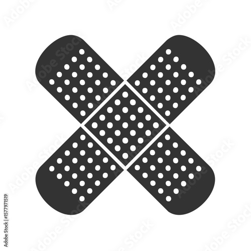 Two crisscrossed adhesive bandages forming a medical cross for first aid, health, and wound care, simple vector icon design