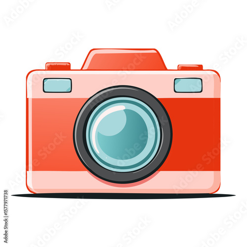 Retro Style Camera Illustration with Lens Reflection in Warm Red Tones