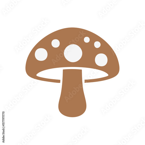 Brown Toadstool Icon, Magic Fungus Symbol with Spots, Woodland Mushroom Sign