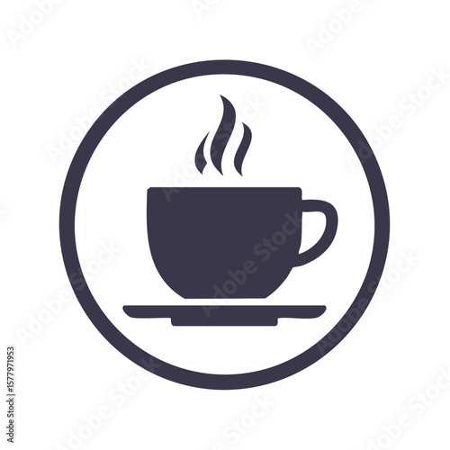Hot Beverage in a Circle Logo Style Aromatic Coffee or Tea Cup Steaming Illustration