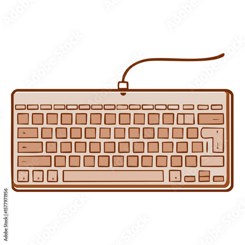 Illustration of a QWERTY Computer Keyboard with Cable Connection and Square Keys for Typing