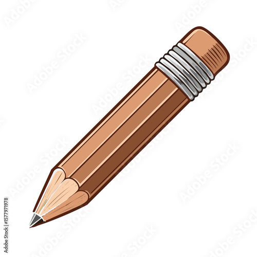 Illustration of Wooden Pencil with Eraser and Lead Tip for Writing and Drawing Concepts