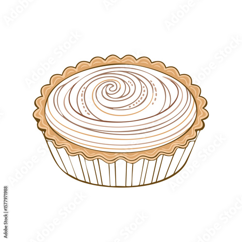 Delicious baked tart with meringue swirl design, vector illustration, hand drawn
