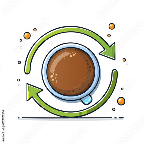 Coffee cup with recycle arrow, creative concept illustration, drink cycle, repeat routine, creative lifestyle, caffeine