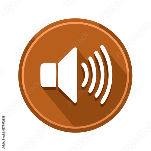 Speaker icon depicting volume control in brown circle with waves emanating outwards