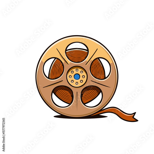 Retro Movie Film Reel with Brown Tape Illustration, Old School Cinema Industry Filmography, Filming and Video Graphic