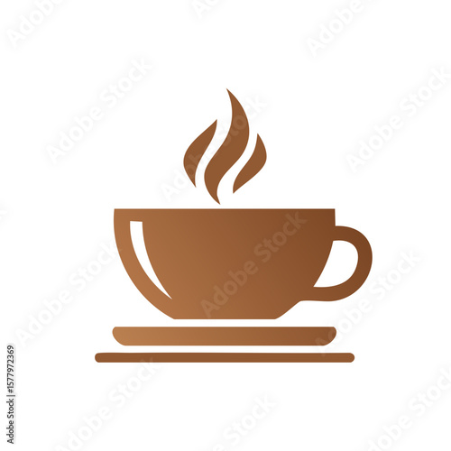 Stylized hot brown beverage in a cup with steam, served on a saucer for digital art