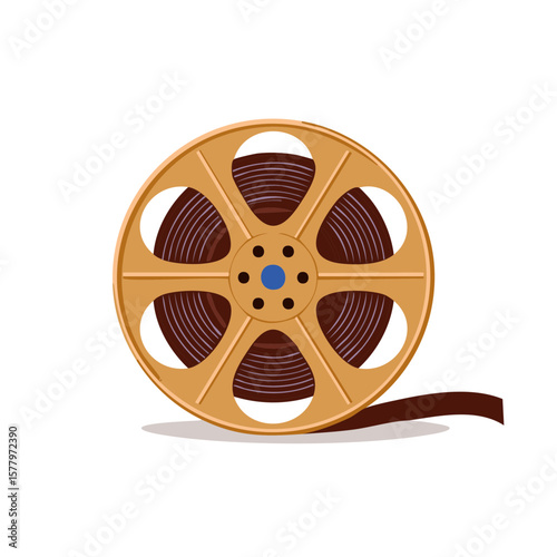 Vintage Film Reel with Brown Tape and Tan Spool, Cinema and Entertainment Concept, Media Archive