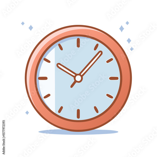 Orange Round Clock with Blue Face, Showing Time; Time Management, Productivity, Reminder and Schedule Illustration