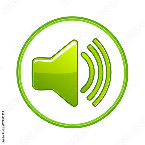 Green Audio Speaker Symbol with Sound Waves for Volume Illustration