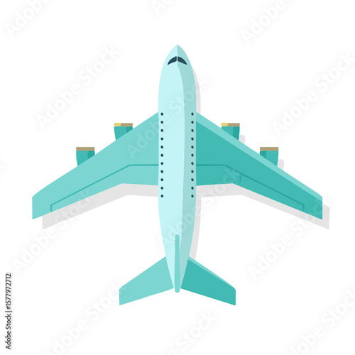 Aerial View of Teal Airplane: Commercial Jet on Route for Global Travel Concept