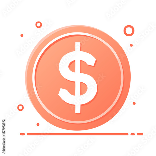 Modern coral coin graphic with dollar sign icon. Banking currency design for business and financial concepts